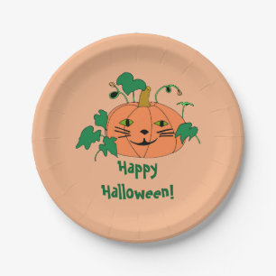 Plato De Papel Placas lindas del feliz Halloween de la calabaza