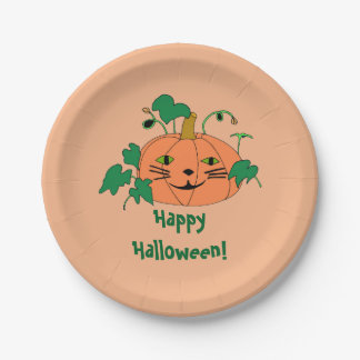 Plato De Papel Placas lindas del feliz Halloween de la calabaza