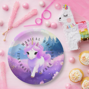 Plato De Papel Placas mágicas de papel de cumpleaños de Unicornio