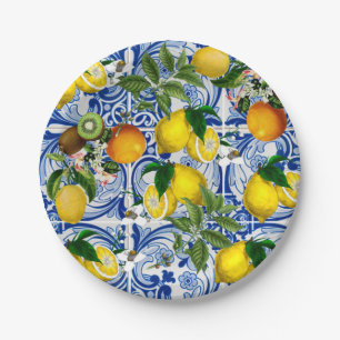 Plato De Papel Placas mediterráneas de papel limón