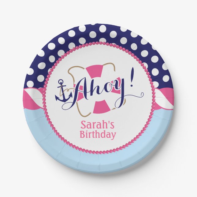 Plato De Papel Placas náuticas de la fiesta de cumpleaños (Anverso)