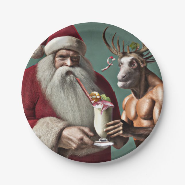 Plato De Papel Placas Navidades de Santa y Krampus (Anverso)