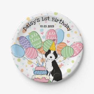 Plato De Papel Placas negras de papel de cumpleaños Aussiedoodle 