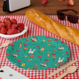 Plato De Papel Placas oscuras de papel de patrón cian de Pascua