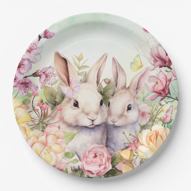 Plato De Papel Placas para conejitos Springtime (Anverso)