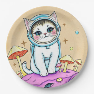Plato De Papel Placas para Fiestas de gatos astronautas caprichos