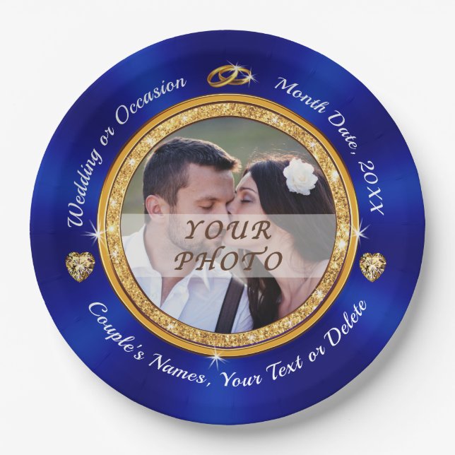 Plato De Papel Placas para novias y novias, personalizadas y foto (Anverso)