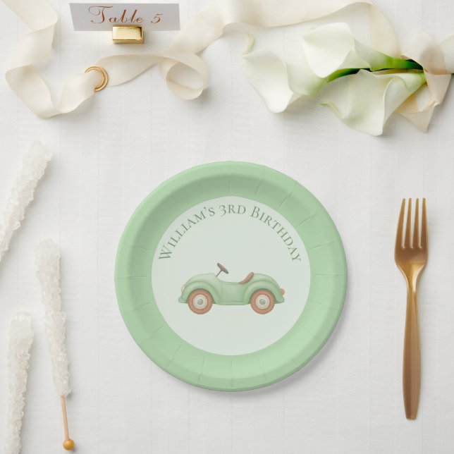 Plato De Papel Placas Pastel Green Car & Balloon Paper (Boda)