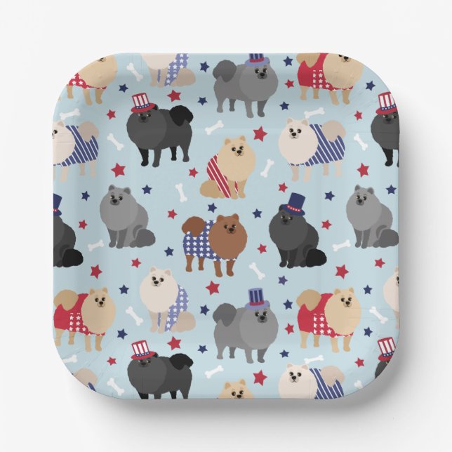 Plato De Papel Placas patrióticas de papel de perro de Pomerania (Anverso)