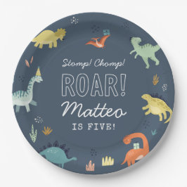Plato De Papel Placas personalizadas de cumpleaños de dinosaurios