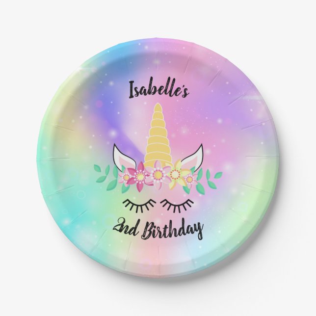 Plato De Papel Placas personalizadas de Fiesta de Cuerno de Unico (Anverso)