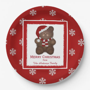 Plato De Papel Placas personalizadas de papel de oso Santa Teddy