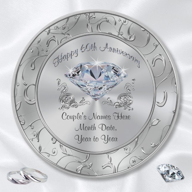 Plato De Papel Placas personalizadas de papel para el 60 aniversa (60th wedding anniversary plates and napkins. Diamond anniversary party supplies. 60 years marriage.)