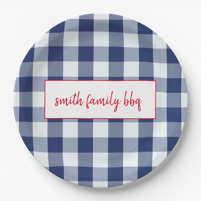Plato De Papel Placas personalizadas de plástico azul y blanco (Anverso)