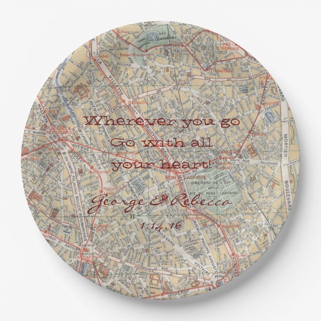 Plato De Papel Placas personalizadas del mapa (Anverso)