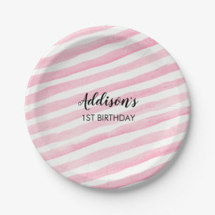 Plato De Papel Placas personalizadas raya rosada del fiesta
