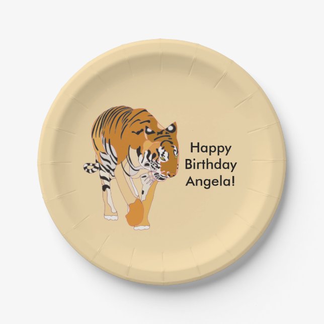 Plato De Papel Placas personalizadas tigre del cumpleaños que (Anverso)