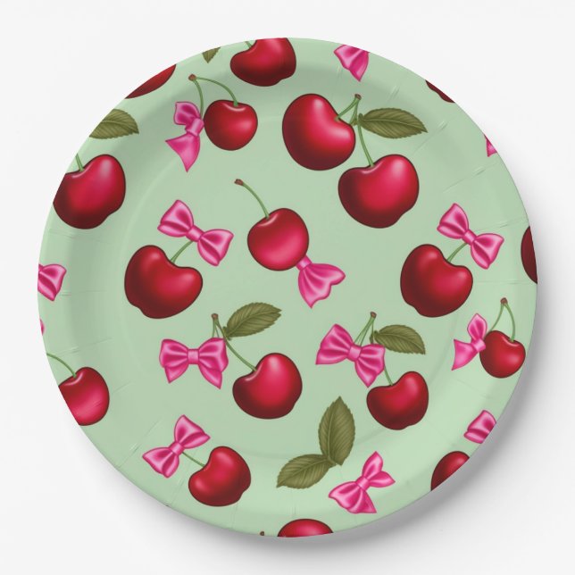 Plato De Papel Placas picnicas - Grandes cerezas negritas y arcos (Anverso)