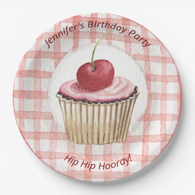 Plato De Papel Placas picnicas - Pastel de cerezo retro para niño (Anverso)