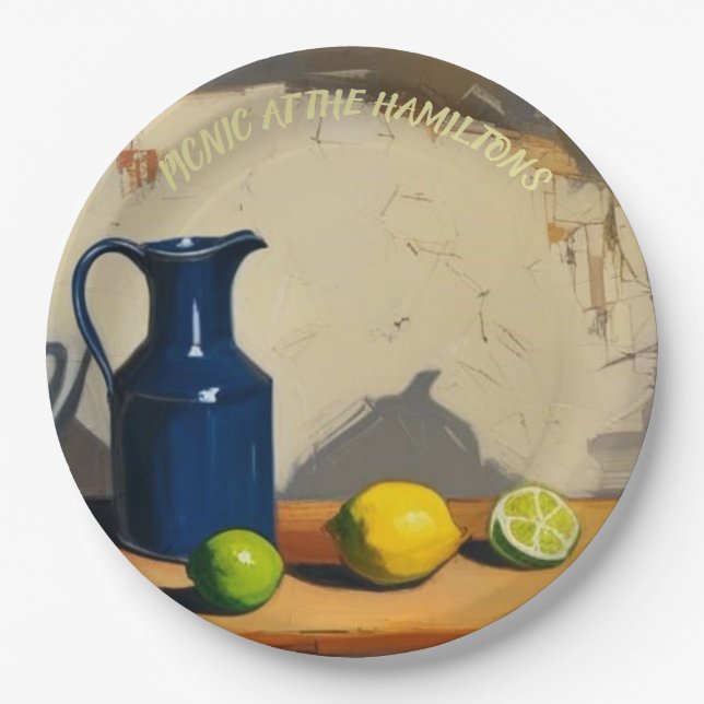 Plato De Papel Placas picnicas - Rústico Jug Italianate Lemons Li (Anverso)