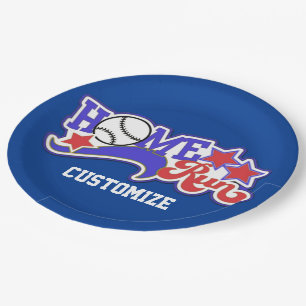 Plato De Papel Placas rayadas de béisbol rojo blanco y azul caser