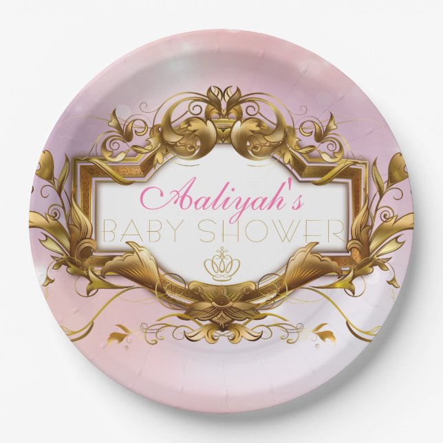 Plato De Papel Placas reales de princesa Elegant Baby Shower (Anverso)