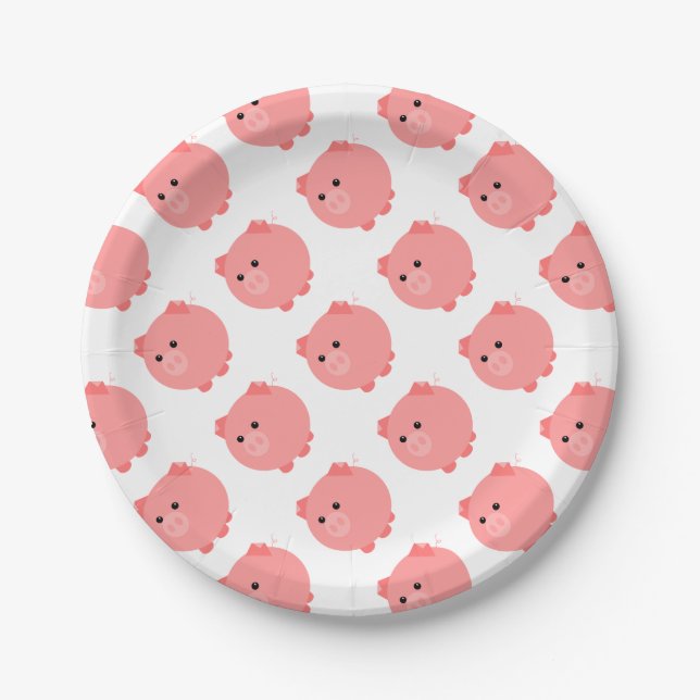 Plato De Papel Placas rechonchas lindas del fiesta del cerdo (Anverso)