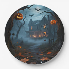 Plato De Papel Placas redondas de Halloween de 9" para personaliz
