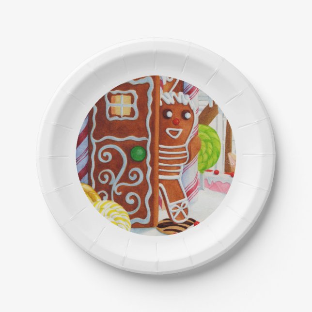 Plato De Papel Placas redondas de papel GINGERBREAD MAN 7" (Anverso)
