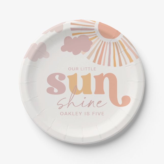 Plato De Papel Placas Retro Sun Birthday Party (Anverso)