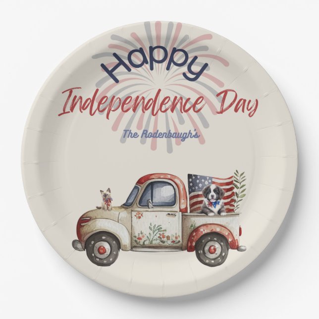 Plato De Papel Placas rojas de papel blanco y negro 4 de julio (Anverso)