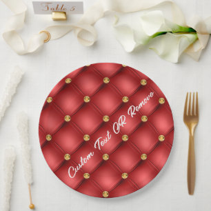 Plato De Papel Placas rojas de papel de gema dorado con texto Per