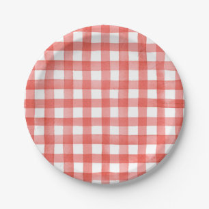 Plato De Papel Placas rojas de papel de Gingham