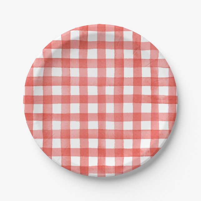 Plato De Papel Placas rojas de papel de Gingham (Anverso)