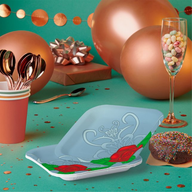 Plato De Papel Placas rojas de papel de rosa (Subido por el creador)