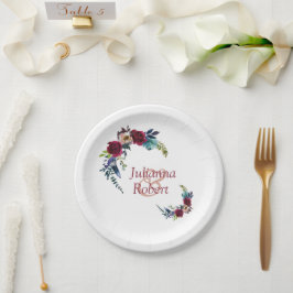 Plato De Papel Placas rojas de papel floral de boho
