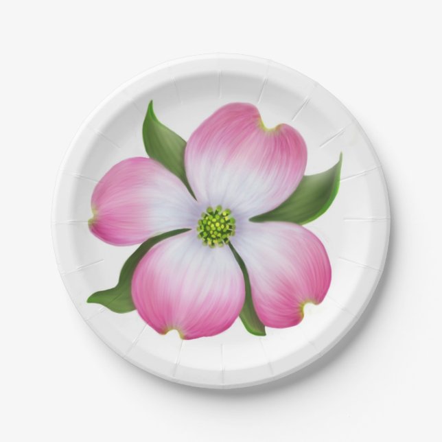 Plato De Papel Placas rosadas de la flor del Dogwood (Anverso)