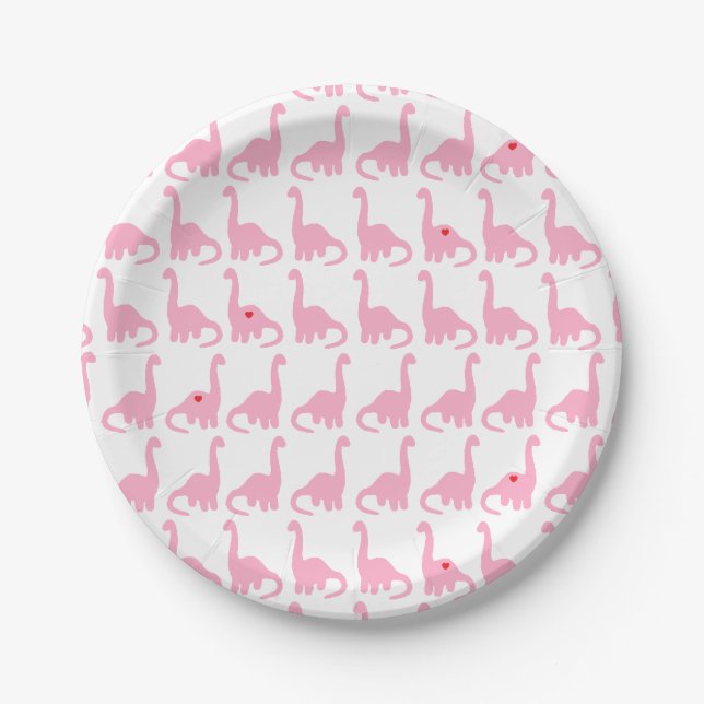 Plato De Papel Placas rosadas del dinosaurio (Anverso)