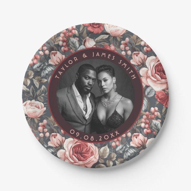 Plato De Papel Placas Rosas Bodas Únicas Para Recuerdos Bodas (Anverso)