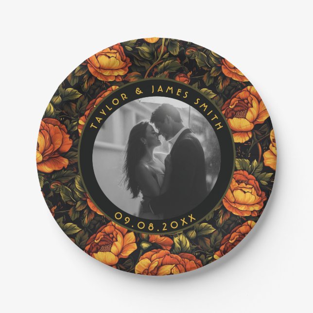 Plato De Papel Placas Rosas de Verdor para el Boda Keepsake (Anverso)