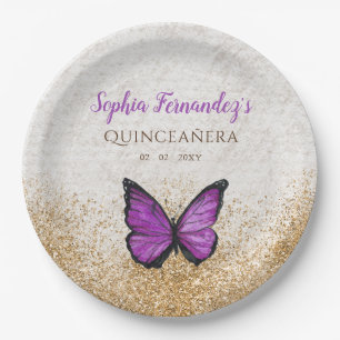 Plato De Papel Placas rusas de papel de mariposa de oro vintage