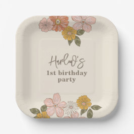 Plato De Papel Placas simples Fiestas florales retro