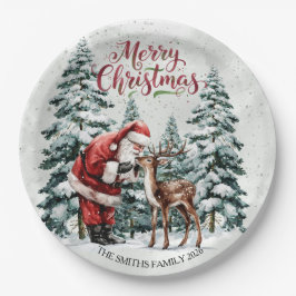 Plato De Papel Placas vintage de papel de ciervo y Papá Noel