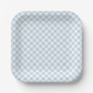 Plato De Papel Plaid Azul