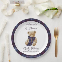 Plato De Papel Plaid Bear Themed Baby Shower