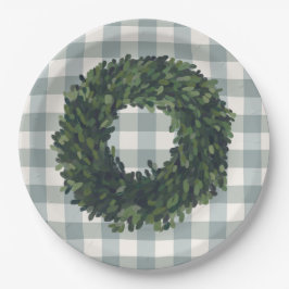 Plato De Papel Plaid Boxwood Wreath Farmhouse Style Fiesta de mod
