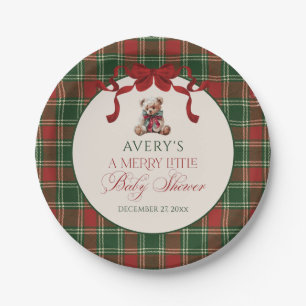 Plato De Papel Plaid de Navidad con lazo rojo pequeño alegre