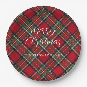 Plato De Papel Plaid Elegant Script Stewart Tartan Personalizado