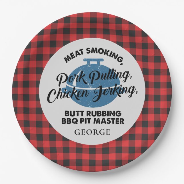 Plato De Papel Plaid Fathers Day Rustic BBQ Dad Personalizado (Anverso)