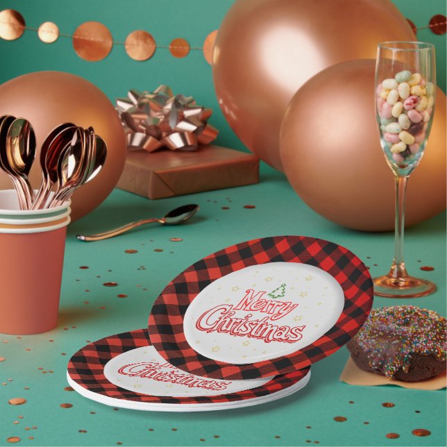 Plato De Papel Plaid Merry Christmas Paper Plate (Multi)